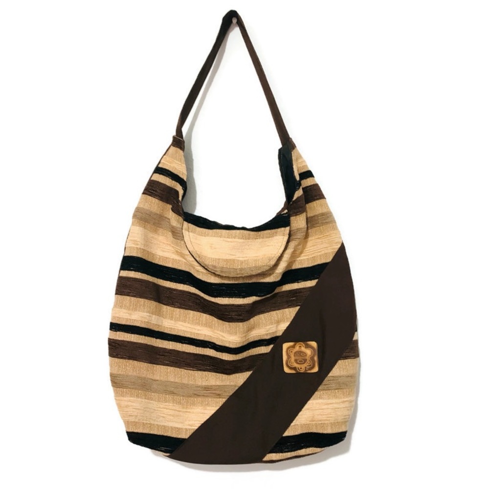 Textured Stripes Handmade Purse Handbag Maroon Tan